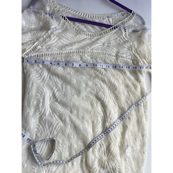 Fairy Sheer Ivory Embroidered Coquette Cottagecore Cotton Boho Blouse Tunic M - Picture 7 of 9
